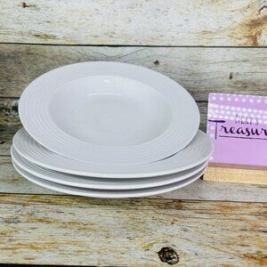 Berkley Jensen White Embossed Hobnail Porcelain Large Rim Soup Pasta Bowl Set 4